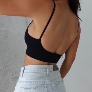 llellie XL Low Back Bralette Crop Top Black